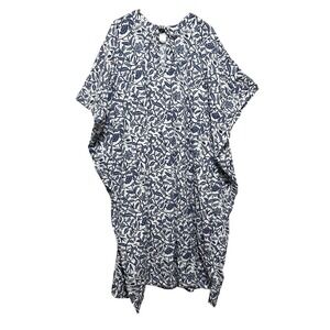 Liberty Justice Women Mumu Dress XL Blue White Floral Batwing Boho Relaxed Artsy